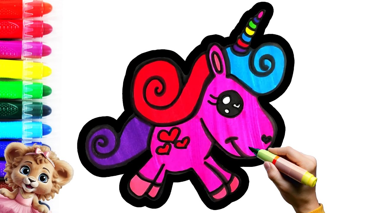 MAGIC UNICORN! COLORING Cute Unicorn Character, Rainbow Long Hair, Alicorn Colorful