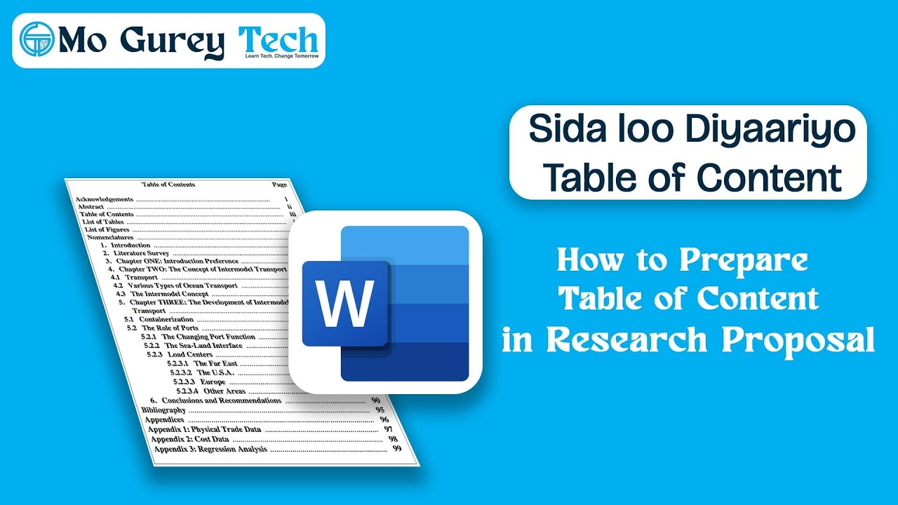 Sidee loo Sameeyaa Table of Content Research Proposal