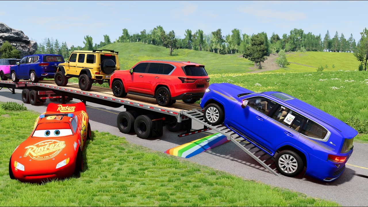 Flatbed Truck McQueen | Transportation with Truck - Pothole vs Car #36 | BeamNG.Drive Gameplay
