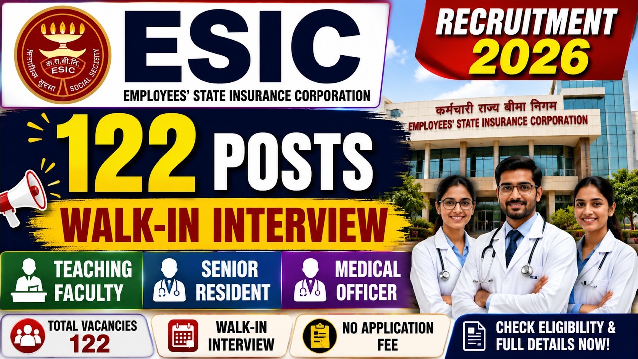 ESIC Recruitment 2026 | Walk-in for 122 Teaching Faculty, Senior Resident & Medical Officer Posts