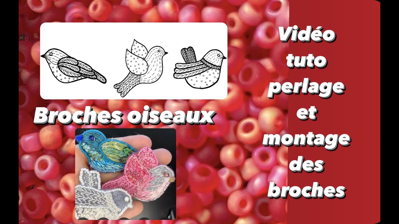 Broder des broches oiseaux vidéo2 perlage+montage de la broche #broderiemain #tutobroderie #broderie