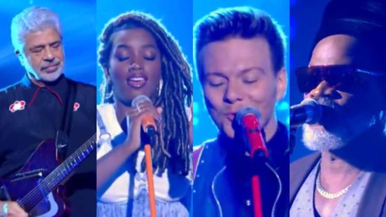 técnicos Lulu Santos, Iza, Michel Teló e Carlinhos Brown cantando anunciação the voice brasil 2020
