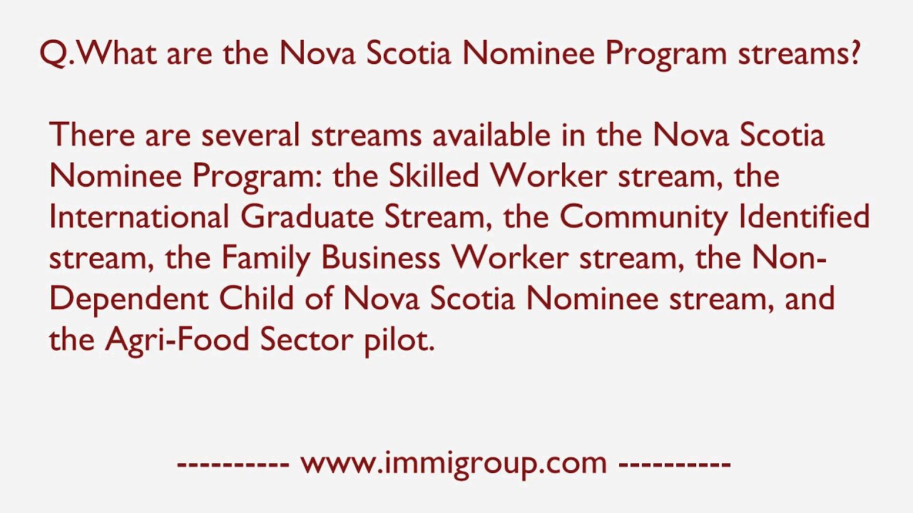 What are the Nova Scotia Nominee Program streams?