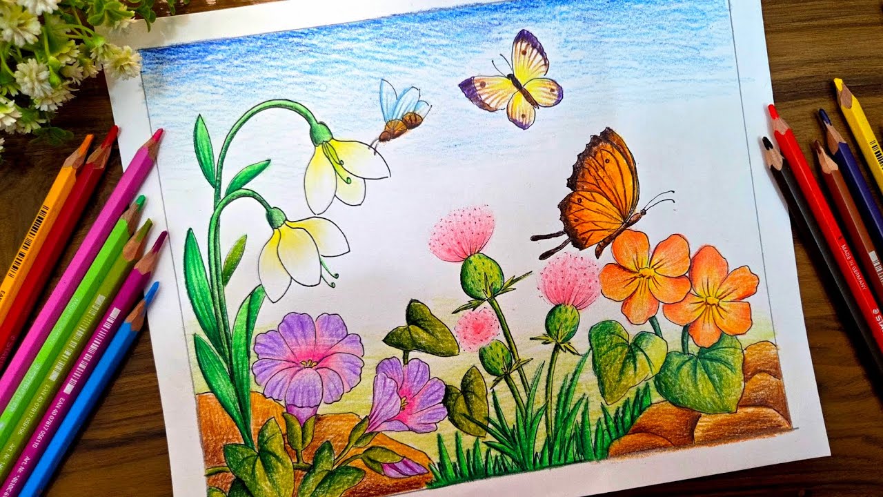 How To Learn Flower Garden Drawing Step By Step For Beginners