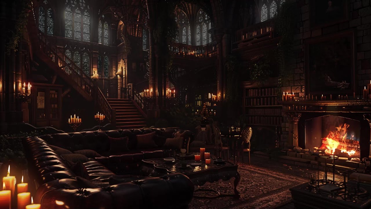 Old Castle Rain Ambience | Cozy Fireplace, Thunderstorm for Deep Sleep, Goodbye Insomnia