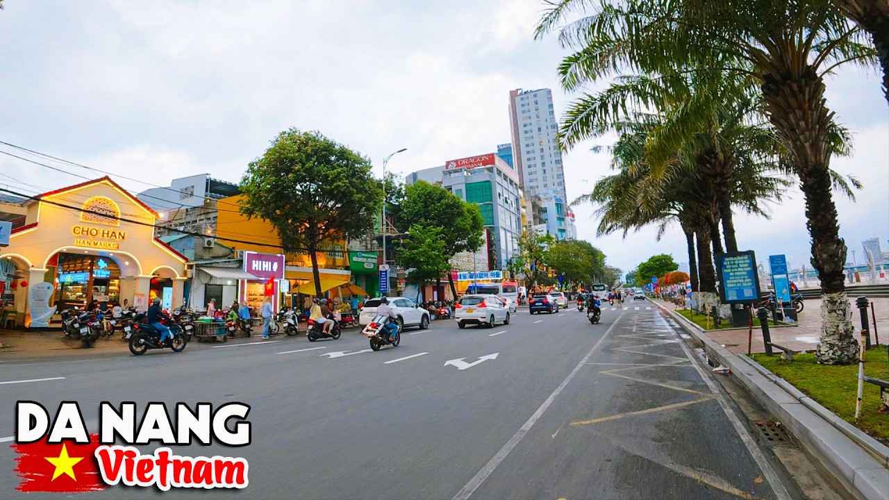 4K Scenic Driving in DA NANG VIETNAM - The Most Beautiful Riverside Road Famous BACH DANG Street