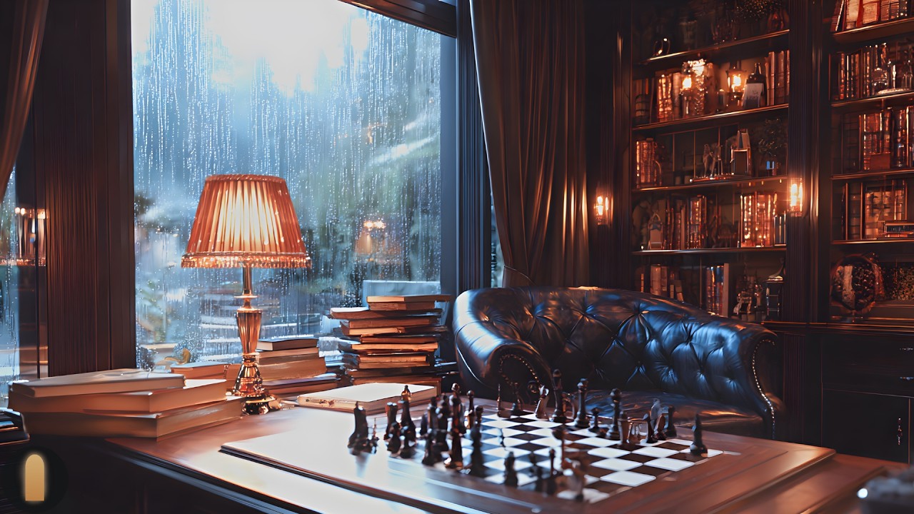 Rainy Library Study | Cozy Window Rain Ambience for Focus & Relaxation (2 Hours)