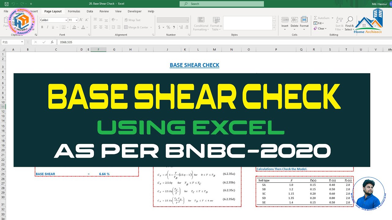 Base Shear Check As Per BNBC-2020