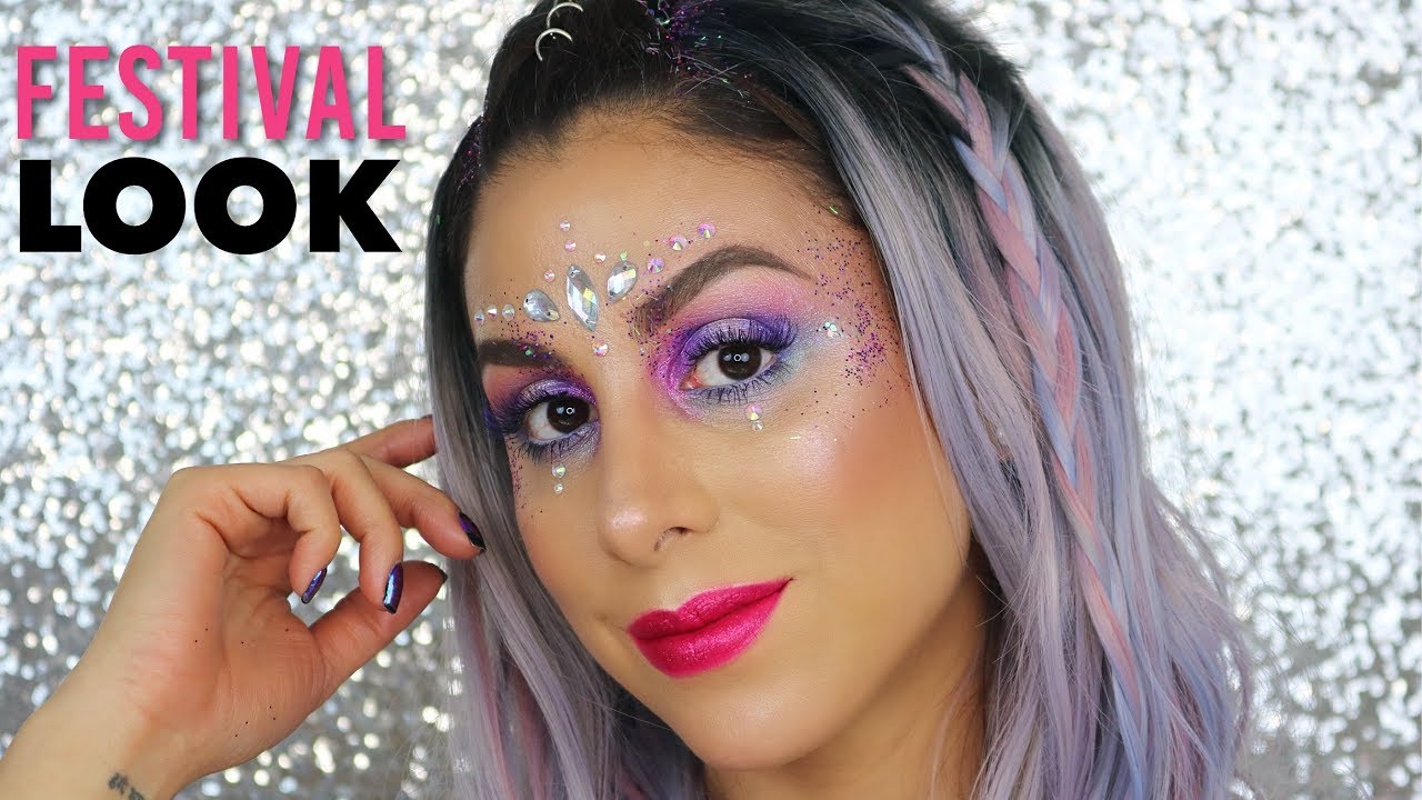 🎶 MUSIC FESTIVAL LOOK ★ MAQUILLAJE con glitter + PEINADO para festivales y conciertos!!