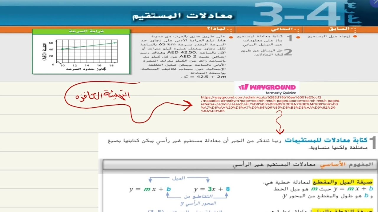 معادلات المستقيم الدرس الرابع الوحدة الثالثة عاشر عام 