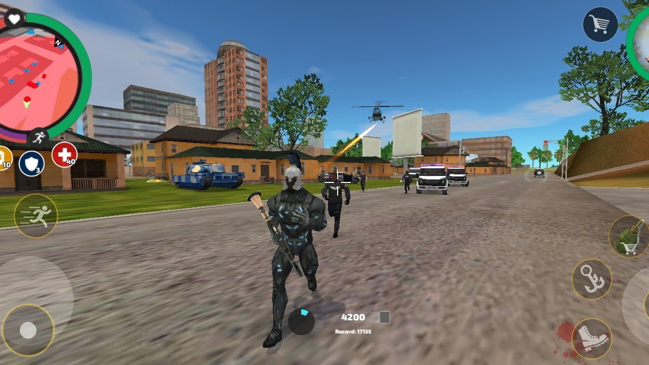 Rope hero vice town (army jeep block car robot way) tank and robot destroy gameplay on 