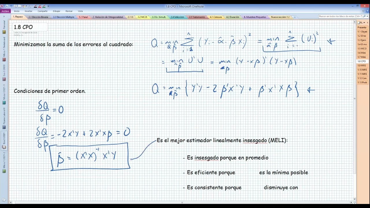 Econometría - Repaso 1.8 MCO Condiciones de Primer Orden