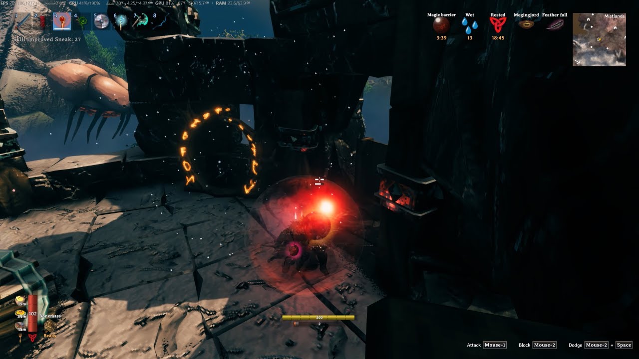 Valheim - Snapshot - Gjall Outside the Portal - Sneaking Away to Throw Fireballs & Vines in the Mist