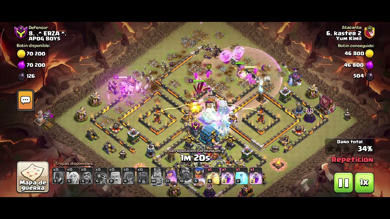 Clash of clans/ guerra de clanes /  Yum kimil vs Apog Boys/ Ataque  TH13/   Kaster 2 segundo ataque 