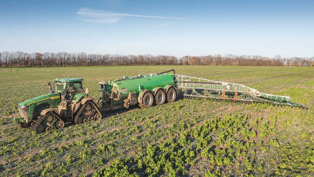 Slurry express JOHN DEERE 8RX410 & BRIRI Field Commander P26 and Vogelsang 30 meter applicator 💩