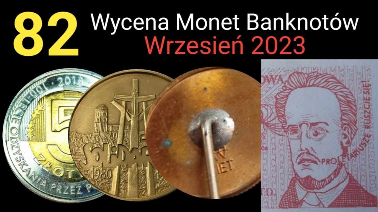 82 wycena monet i banknotów Wrzesień 2023 wpinka 1 złoty Brąz