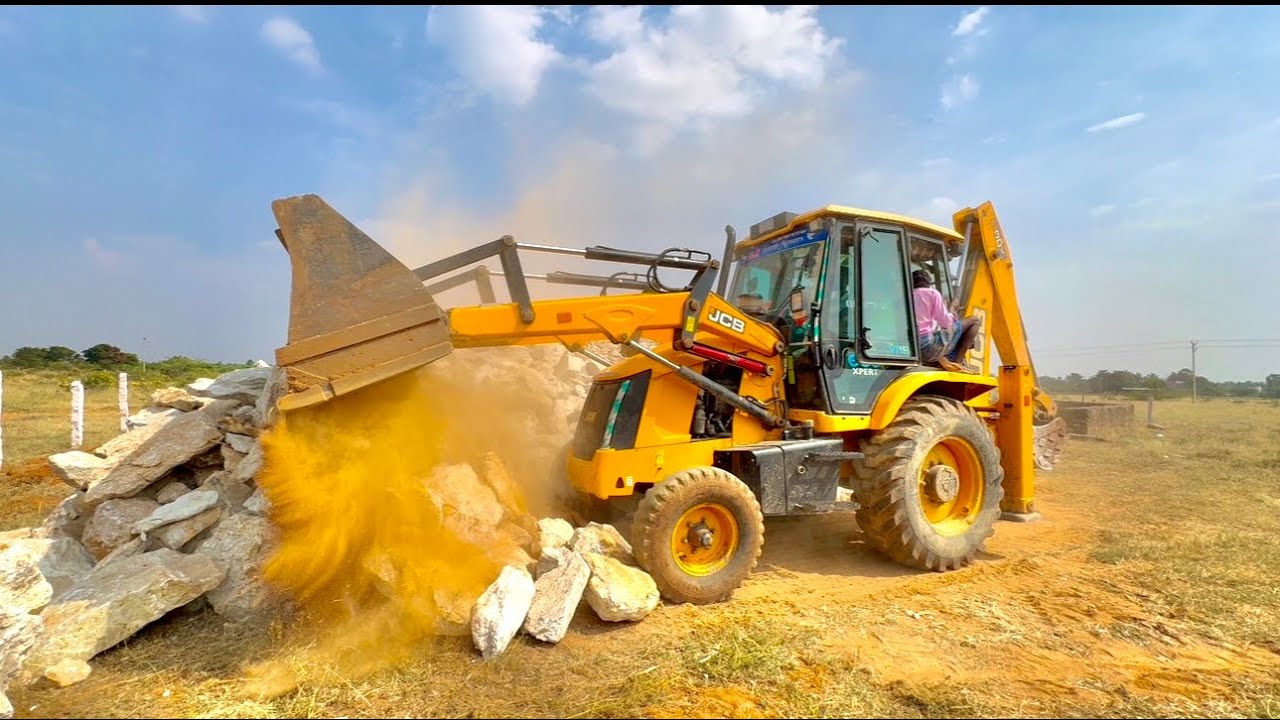 JCB 3DX BACKHOE LOADER Cleaning Well Debris | Heavy Rock Removal Work 🍁