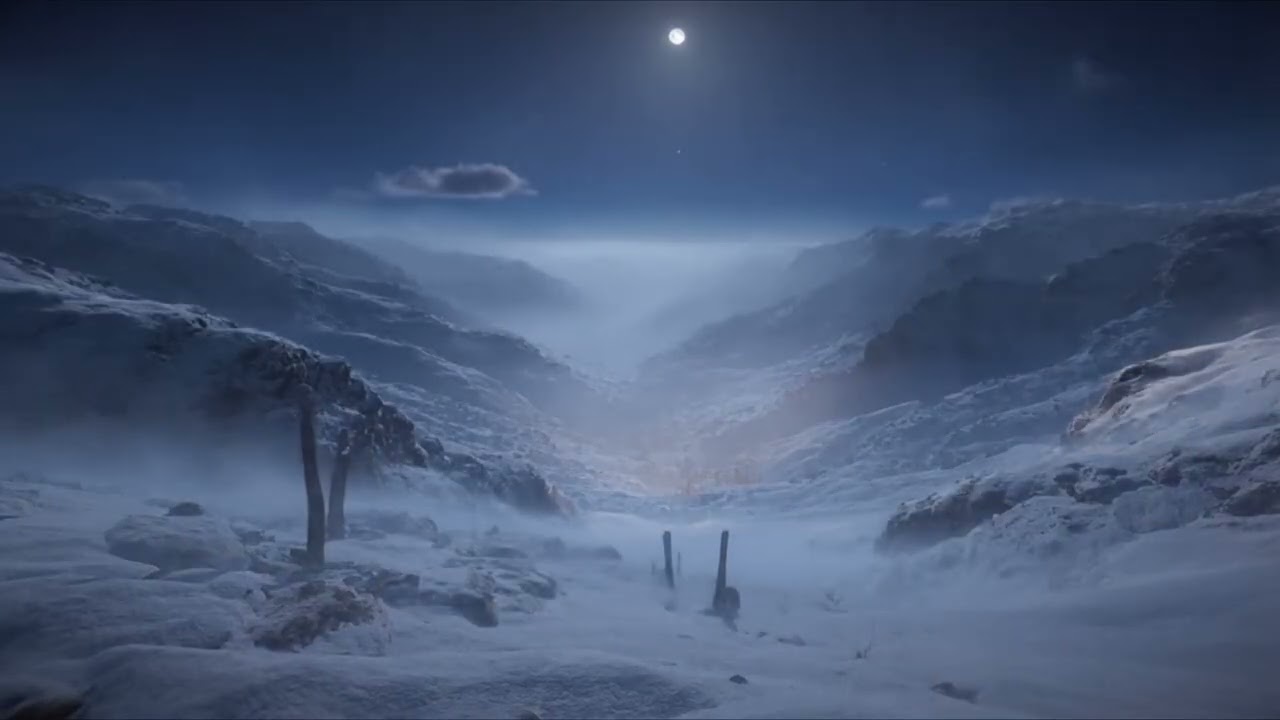 Snowy Mountain Night Ambience for Relaxation, Studying & Sleep | Wind & Bells