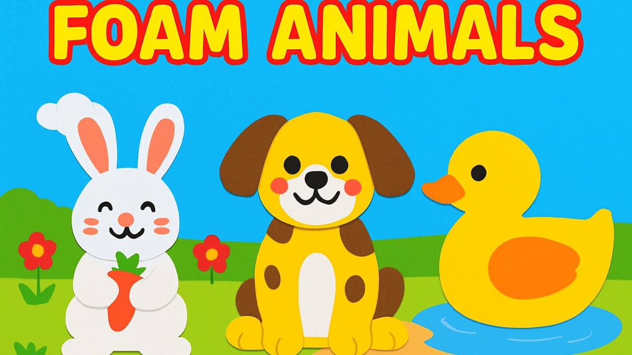لنصنع ارنب وكلب وبطة بالملصقات الاسفنجية🐰🐶🐤، Foam Bunny, Dog & Duck for Kids @ToyJoyKids-h2i 