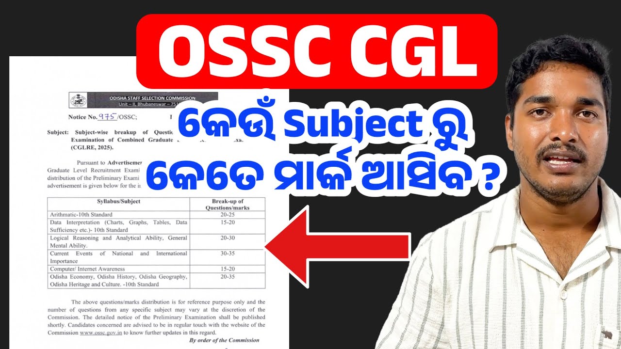 OSSC CGL Exam 2025 | କେଉଁ Subject ରୁ କେତେ ମାର୍କ ର ପ୍ରଶ୍ନ ଆସିବ ?🔥