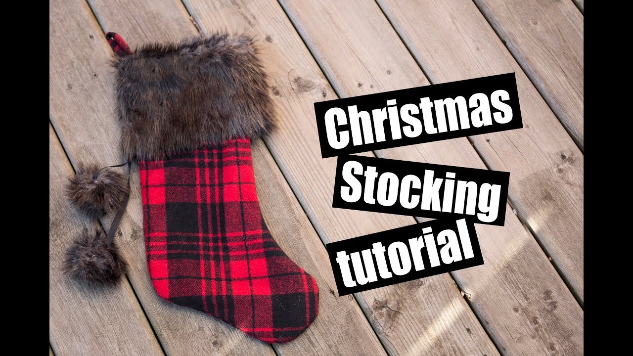 Fur trim plaid Stocking with Pom pom Sewing tutorial
