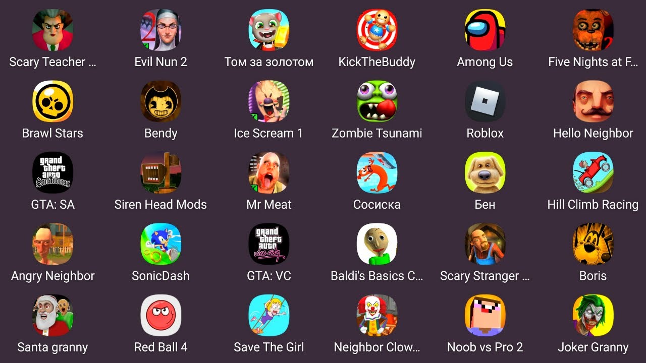 Among Us,Scary Neighbor,Evil Nun 2,Roblox,Minecraft,Siren Head,Red Ball 4