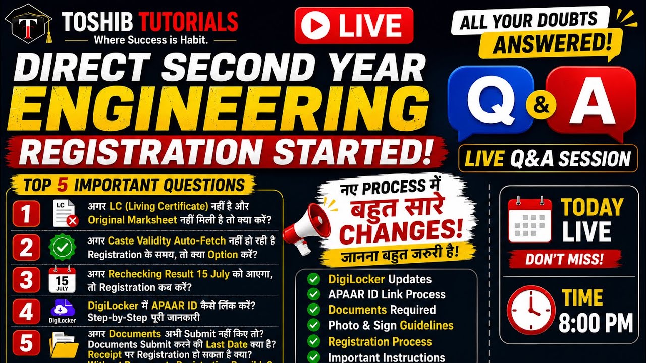 🔴 LIVE | Direct Second Year Engineering Registration 2026 | All Doubts Solved | Q&A Session
