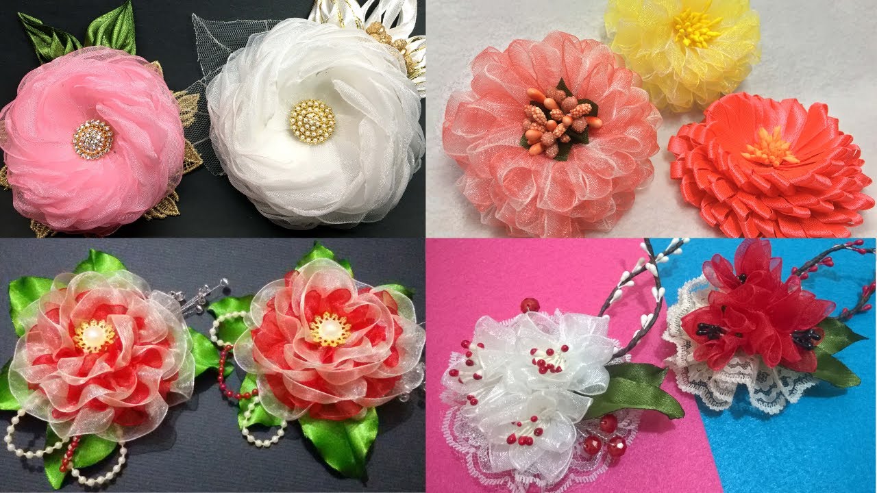 4 DIY COMPILATION - ORGANZA RIBBON FLOWERS & ACCESSORIES