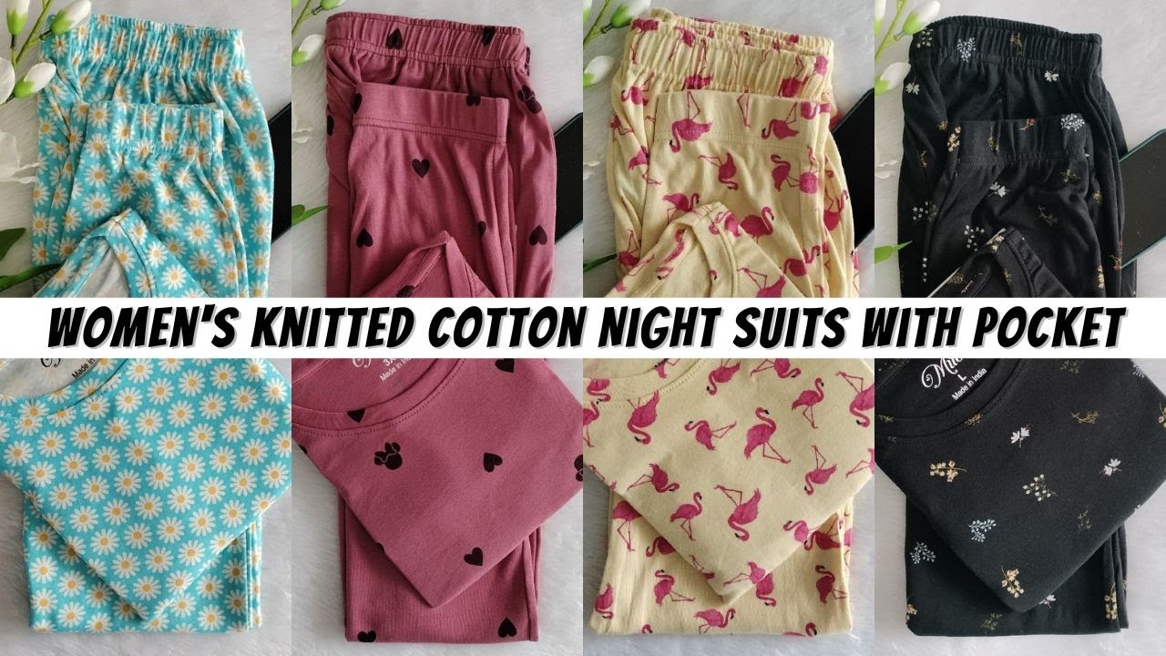Women's Knitted Cotton Night Suits with Pocket | Night Dress #cotton #nightsuit #nightdress #knitted