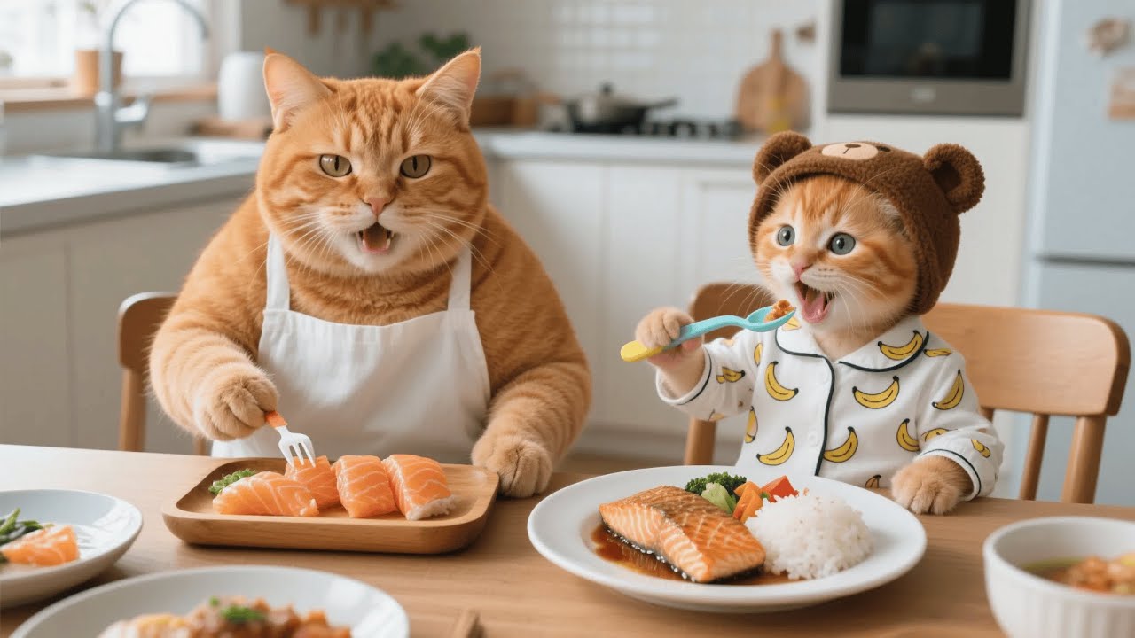 Ginger Kitten Gets a Salmon Treat After Accidentally Helping a Poor Grandma Cat at the Market 🐟🛒