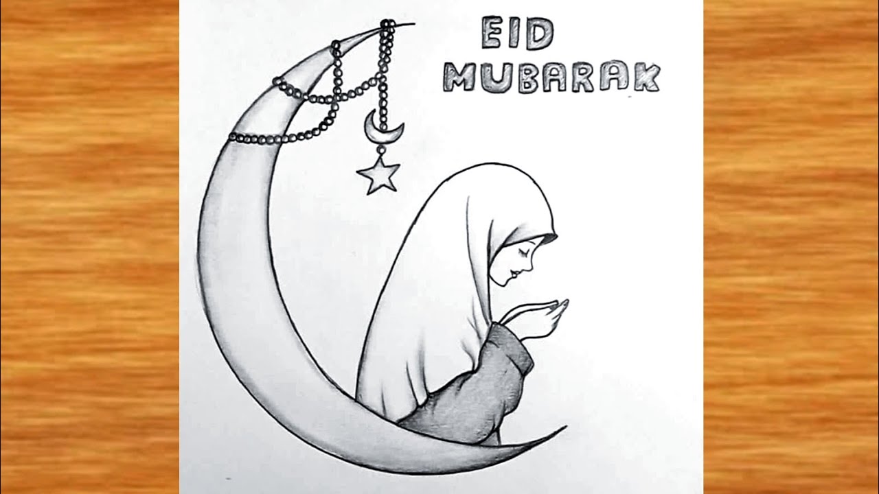 Eid festival Drawing with pencil easy || Eid mubarak Drawing for beginner || Pencil drawing tutorial