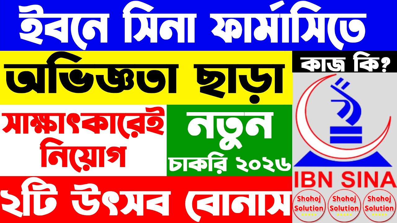 ইবনে সিনা ফার্মাসিতে আবারও নিয়োগ বিজ্ঞপ্তি প্রকাশ | IBN SINA pharmacy job circular 2026