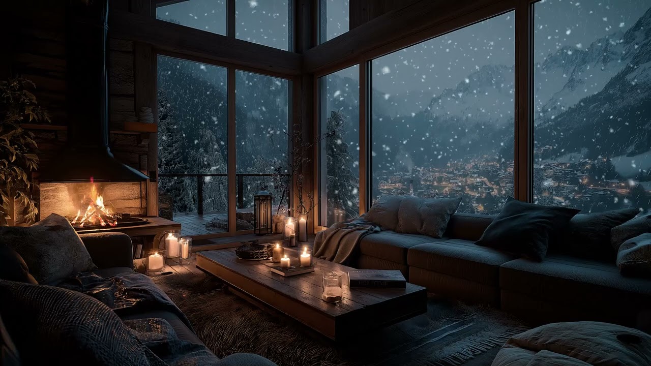 🔥 Cozy fireside dreams | Snowy night ambience for soothing rest.