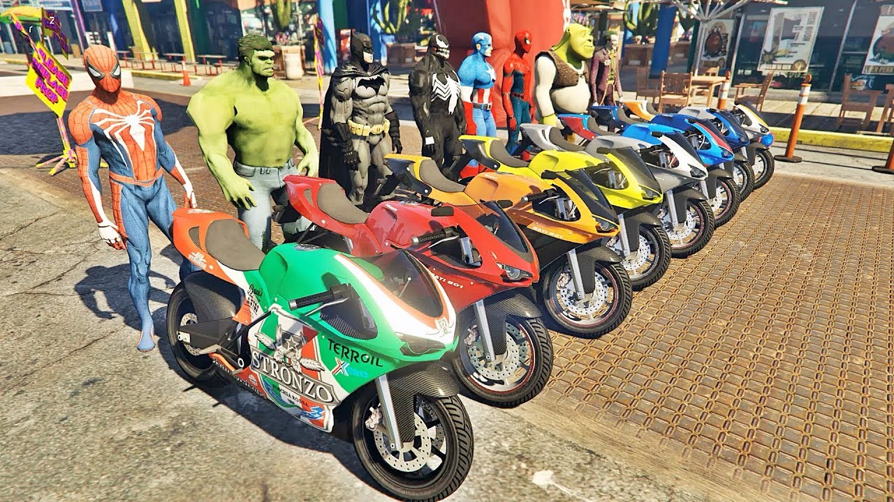 HOMEM ARANHA BATMAN HULK COM MOTOS NO DESAFIO NA RAMPA! MAPA NOVO - IR GAMES