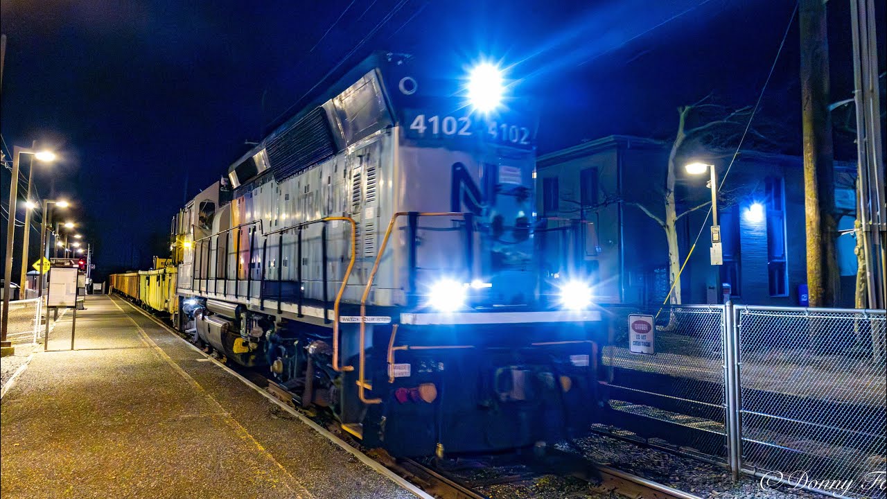 Full HD 60FPS: Three NJ Transit Trains in Allenhurst with a Rare Tie Train & Equipment Move 3/8/26