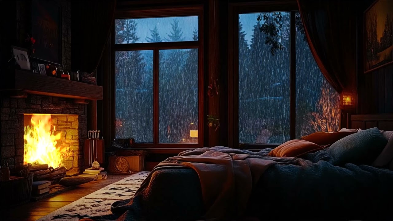 Pluie Agréable sur la Fenêtre - Orage et Cheminée Chaleureuse | Sommeil Profond, étude et Relaxation