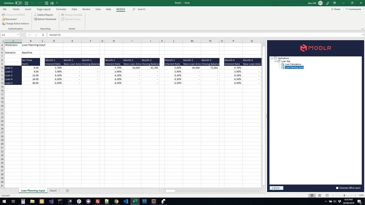MODLR's Excel Add-in