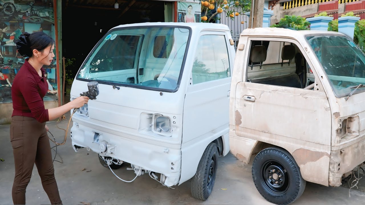 Girl's challenge: Repair and restore the body and paintwork of a severely rusted Suzuki (500kg)truck