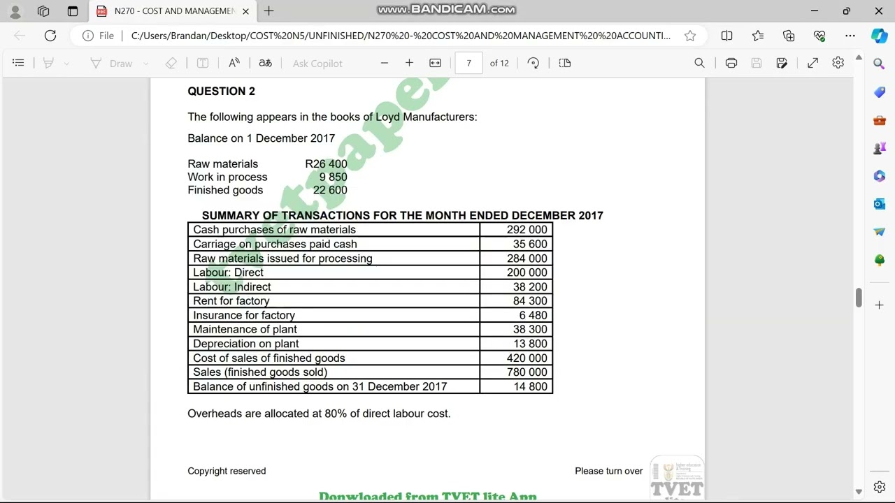 Raw Materials 7 marks in 7 minutes Cost and Management Accounting N5