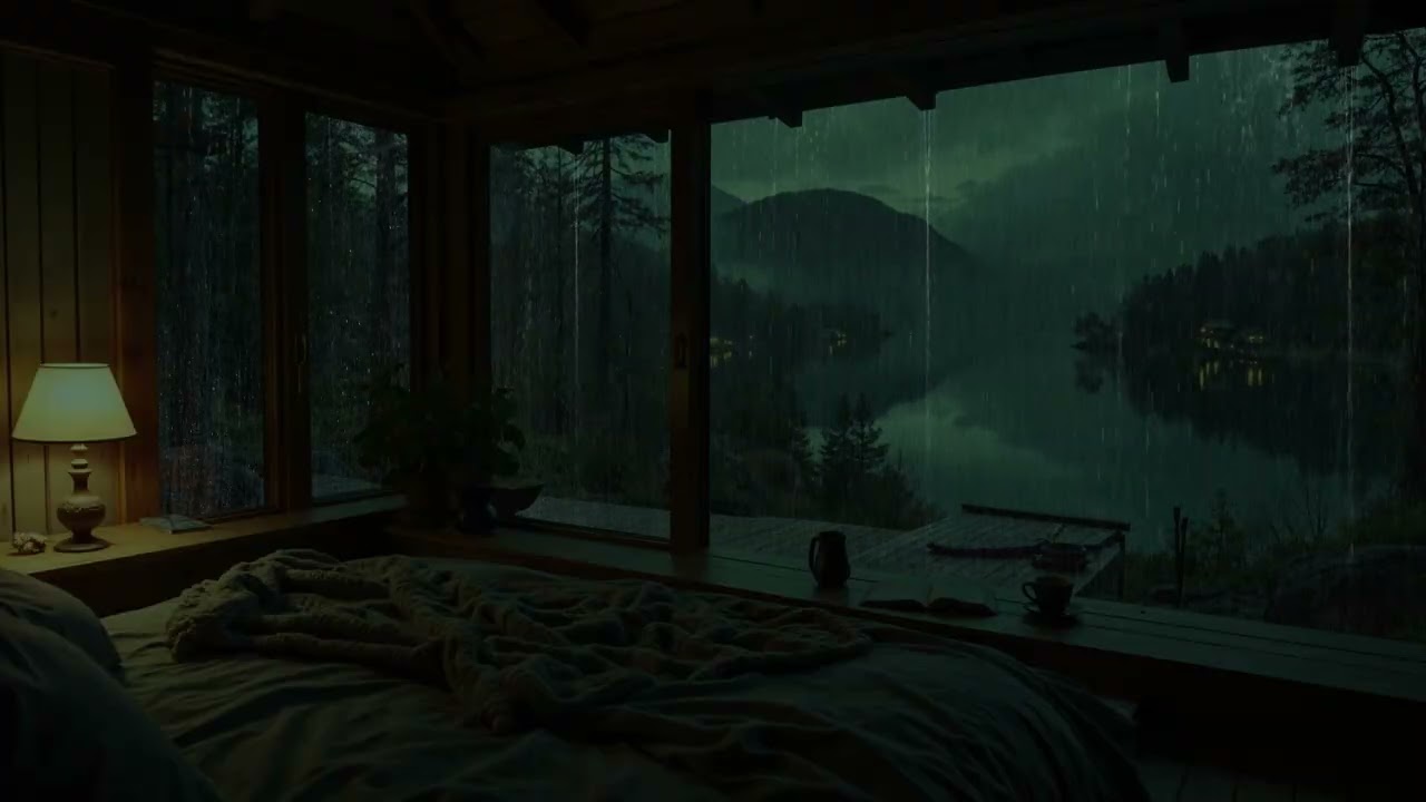 Rain Sounds from a Waterside Window View 🌧 (No Ads) | Quiet Dark Room for Deep Sleep & Rest