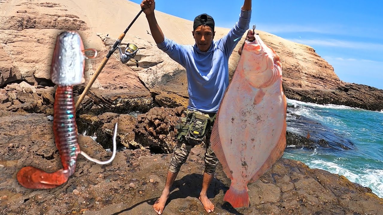 PESCADOR AFORTUNADO CAPTURA LENGUADO Grande con señuelo VINILO