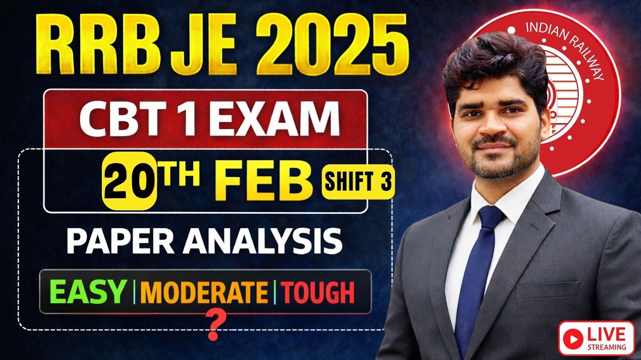 RRB JE 2025 CBT 1 | 20TH FEB SHIFT 3 PAPER Review Easy | Moderate | Difficult  #rrbjecbt1 #rrbje