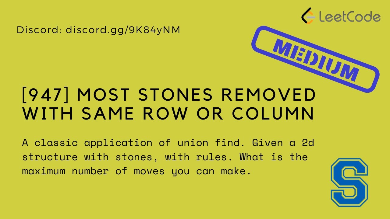 Leetcode [947] Most Stones Removed with Same Row or Column