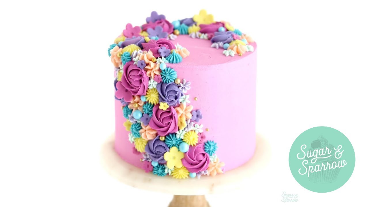 Cascading Buttercream Flowers Cake Tutorial