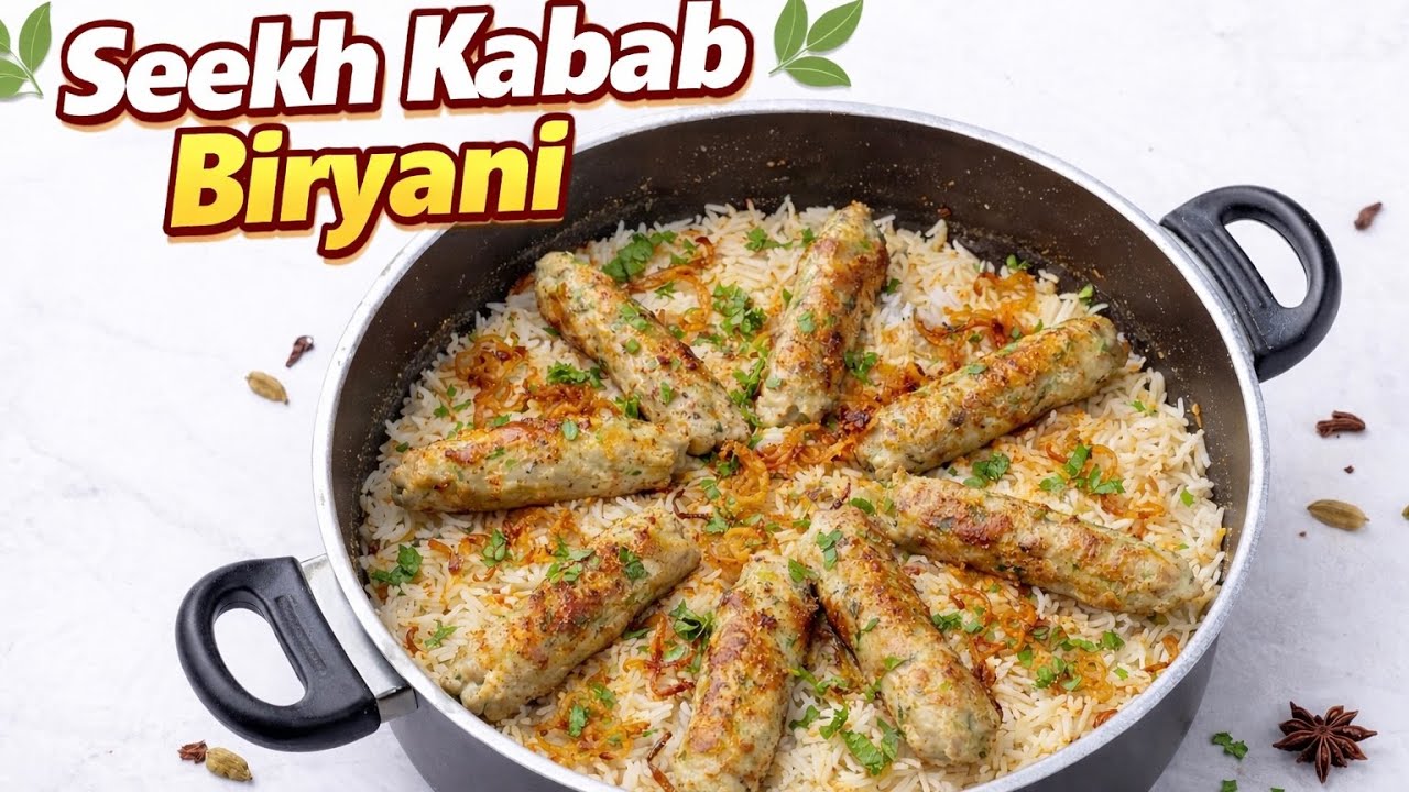 Creamy White Seekh Kebab Biryani | Malai Mayo Chicken Biryani Recipe
