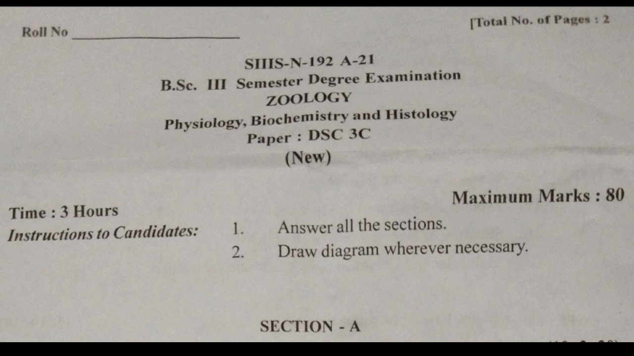 Zoology BSC 3rd sem Gulbarga University CBCS question paper Karnataka 2021 @EA_QPK