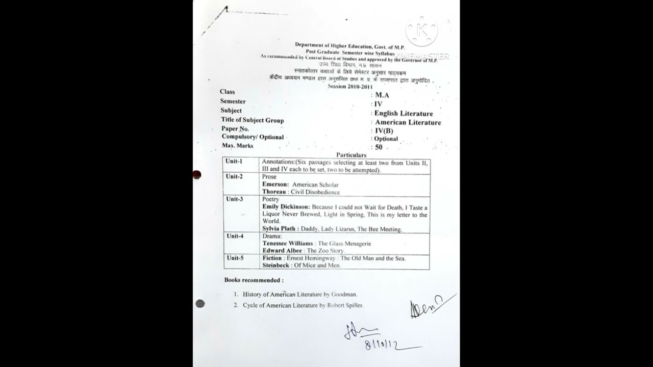 M.A. English 4th sem syllabus.American Literature