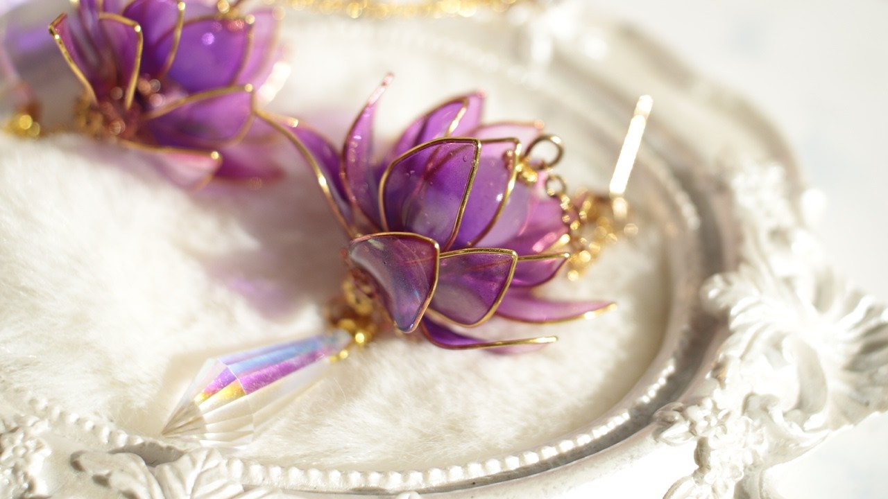 [레진아트] (ENG) ✨신비로운 수련꽃 귀걸이/Mysterious water lily flower earrings