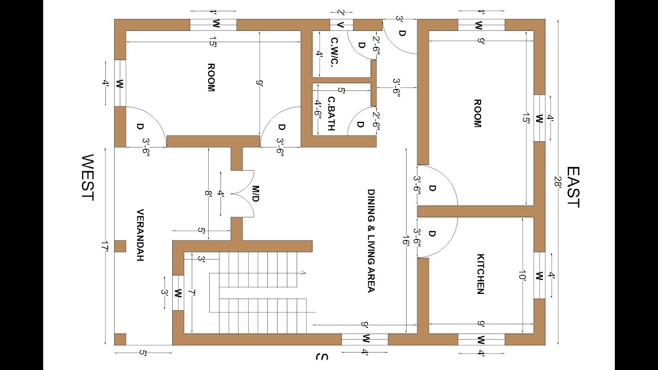 Best West Face 2 Bedroom Indian Village Style House Plans & Designs
