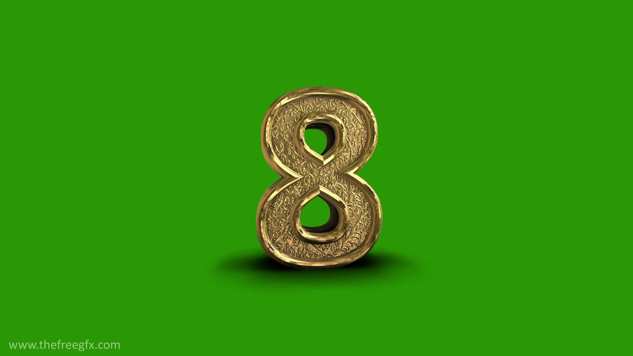 Golden ornamental Number 8 Green screen video